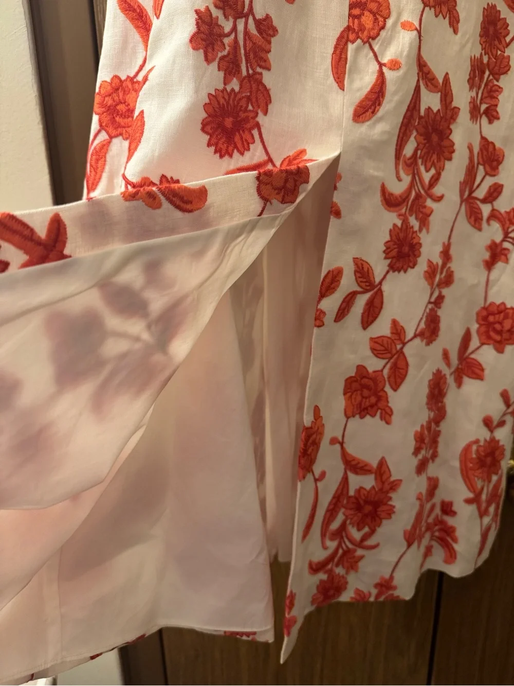 NWT Rebecca Taylor Scarlet Embroidered Linen Skirt Ivory Red Coral Size 6